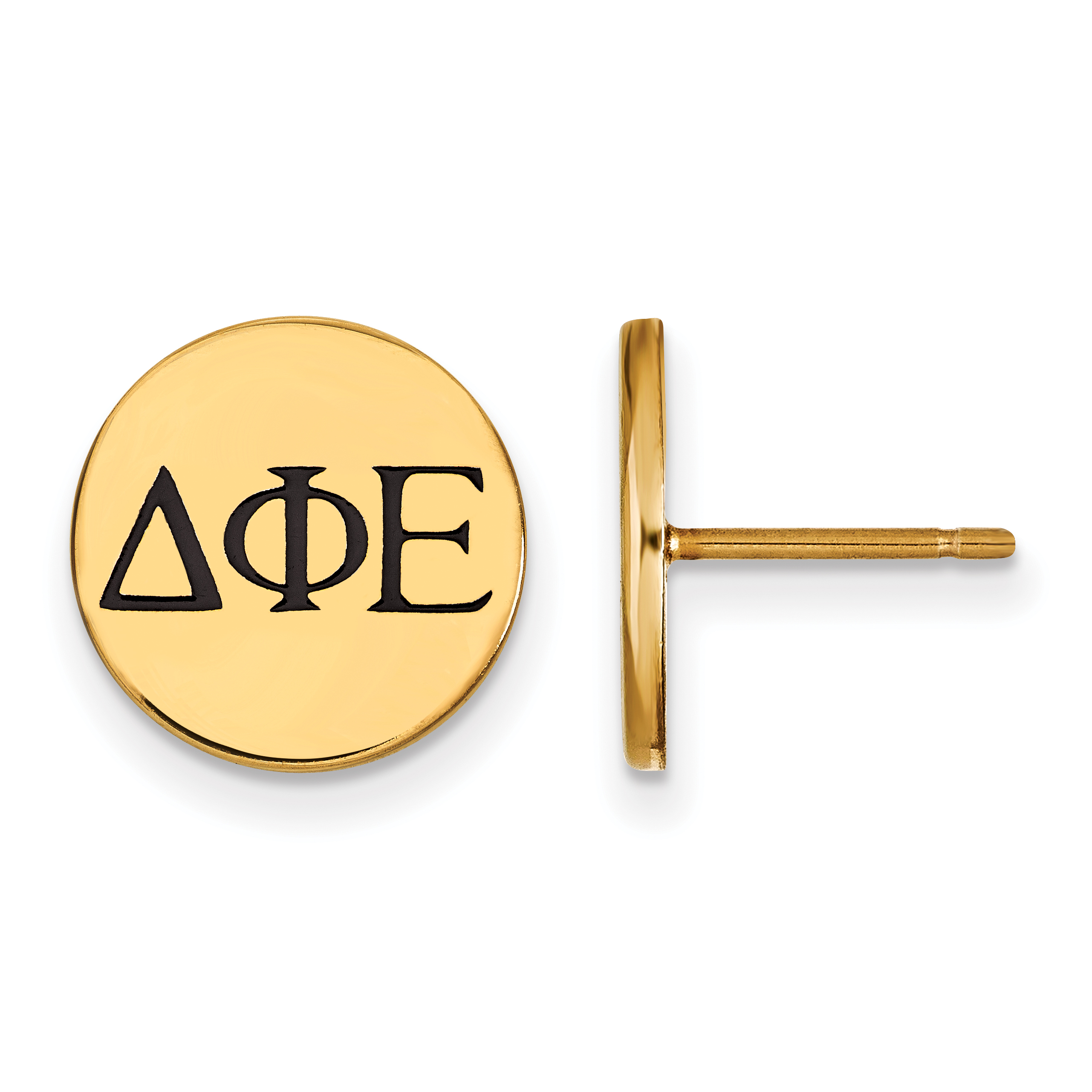 Sterling Gold-Plated Delta Phi Epsilon Sorority Black Enamel Post Earrings
